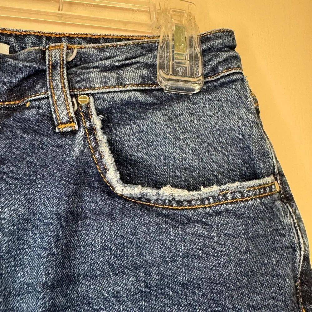 ANINE BING woman's size 31 Lara mid rise indigo raw hem ankle button fly jeans
